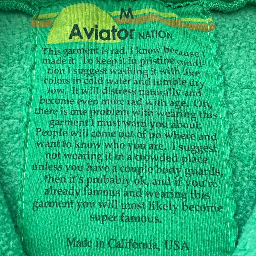 Aviator Nation 5 Stripe Green Zip Up Hoodie Size M Made USA Rare St Pattys Day - Picture 6 of 11